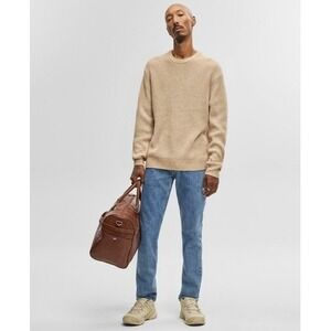 Mode of One Mens Tannin Tan Cable Knit Long Sleeve Crewneck Sweater XL NEW‎